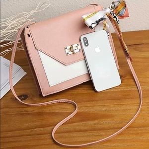 SOLD Twilly scarf decor two toned crossbody bag